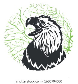Linocut eagle, black eagle, texture
