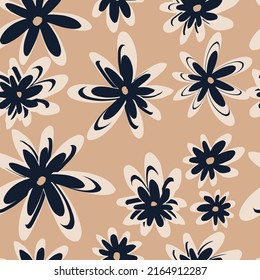 linocut flowers vector seamless pattern