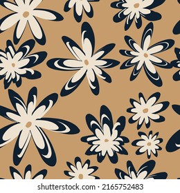 linocut flowers vector seamless pattern