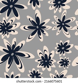 linocut flowers vector seamless pattern