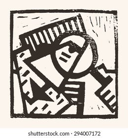 Linocut geometric character- 01