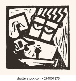 Linocut geometric character- 02