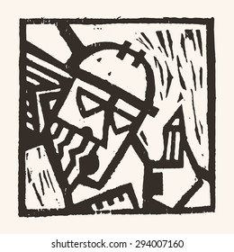 Linocut geometric character- 03