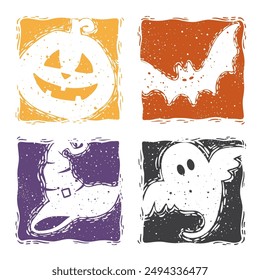 Linocut Halloween Graphics Vector Illustrations Set