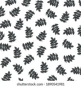 Linocut pattern with leaves. Black and white vector pattern with leaves. Black vector leaflets on white background.