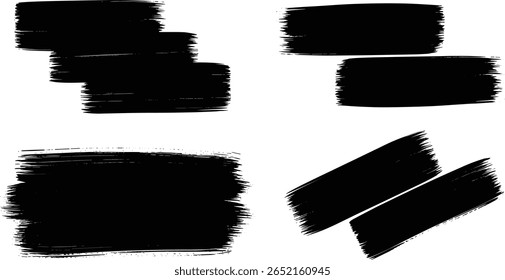 Linocut, impressão em relevo horizontal em camadas retângulo texturas grungy set. Fundo de texto de linocutting artístico preto e branco, borda irregular. Coleção de manchas de rolos de tinta, texturizadas 