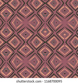 Linocut rhombus  brown tile vector seamless pattern for textile, wrapping, craft