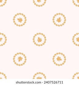 Linocut rural floral folkart seamless vector pattern for block print nature design. Icon of hand drawn quirky plant sprig illustration in tiled background for scandi naive graphic swatch.