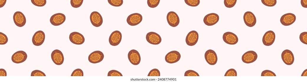 Linocut rural floral folkart seamless vector border for block print nature design. Icon of hand drawn quirky plant sprig illustration in tiled ribbon for scandi naive graphic banner.