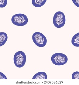 Linocut rural floral folkart seamless vector pattern for block print nature design. Icon of hand drawn quirky plant sprig illustration in tiled background for scandi naive graphic swatch.