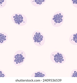 Linocut rural floral folkart seamless vector pattern for block print nature design. Icon of hand drawn quirky plant sprig illustration in tiled background for scandi naive graphic swatch.