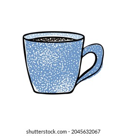 Linocut Style. Drawn Textured Illustration. Cup