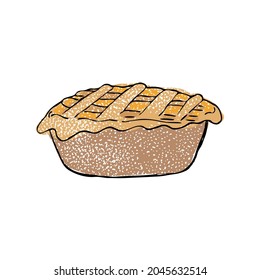 Linocut style. Drawn textured illustration. Pie