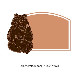 Linocut style friendly bear vector illustration. Ready to use design template.