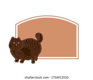 Linocut style friendly cat vector illustration. Ready to use design template.