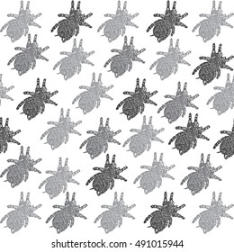 Linocut Tarantula background. Vector Illustrated spiders seamless pattern.