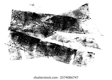 Linocut texture. Ink roller background. Grunge letterpress rectangles. Dry black brayer striped lines isolated on white background. Painted relief stains. Vector lino eroded abstract illustration.