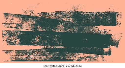 Linocut texture. Ink roller background. Grunge letterpress rectangles. Dry brayer striped lines isolated on color background. Painted relief stains. Vector lino eroded abstract illustration.