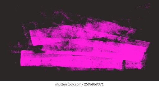 Linocut texture. Ink roller background. Grunge letterpress rectangles. Dry vibrant pink brayer striped lines isolated on white background. Painted relief stains. Vector eroded abstract illustration.