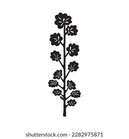 Linocut tree design elements in vector scandi style. Black and white forest symbol. 