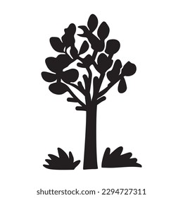 Linocut tree design elements in vector scandi style. Black and white forest symbol. 