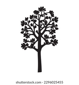 Elementos de diseño de árbol de Linocut en estilo de escándalo vectorial. Símbolo de bosque blanco y negro. 