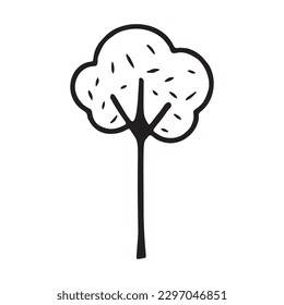 Linocut tree design elements in vector scandi style. Black and white forest symbol. 
