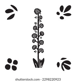 Linocut tree design elements in vector scandi style. Black and white forest symbol. 