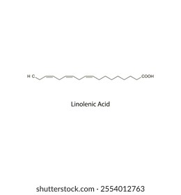 Linolenic Acid flat skeletal molecular structure antihyperlipidemic drug used in hypertriglyceridaemia treatment. Vector illustration scientific diagram.