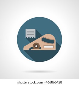Linoleum cutting knife. Construction tools and instruments. Symbol for floor covering and renovation services. Round flat color style vector icon