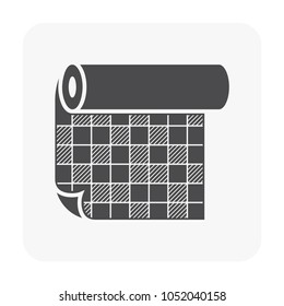 Linoleum or lino floor cover material with mosaic or checkered pattern vector icon design. That is a roll of flexible floor finishing or paving material to decoration interior of home or building.