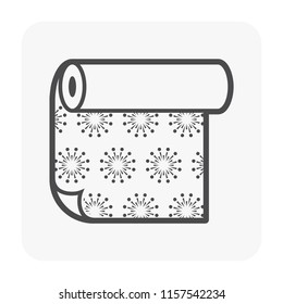 Linoleum or lino floor cover material with firework pattern vector icon design. That is a roll of flexible floor finishing or paving material to decoration interior of home or building.