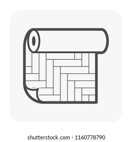 Linoleum or lino floor cover material with herringbone bond pattern vector icon design. That is a roll of flexible floor finishing or paving material to decoration interior of home or building.