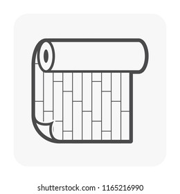 Linoleum or lino floor cover material with stretcher bond pattern vector icon design. That is a roll of flexible floor finishing or paving material to decoration interior of home or building.