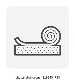Linoleum or lino floor cover material vector icon design. That is a roll of flexible floor finishing or paving material to installation or construction on concrete floor of home interior or building.