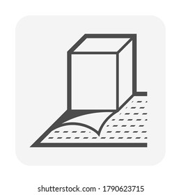 Linoleum or lino floor cover material vector icon. That flexible floor finishing or paving material with texture.
To cut and installation or construction on floor and fit around column and room shape.