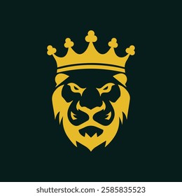 Linon King Mascot Logo Template, Crown on Lion Head Icon silhouette vector illustration for Luxury Brand.