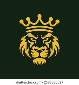 Linon King Mascot Logo Template, Crown on Lion Head Icon silhouette vector illustration for Luxury Brand.