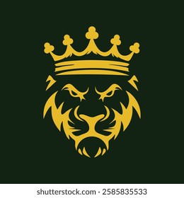 Linon King Mascot Logo Template, Crown on Lion Head Icon silhouette vector illustration for Luxury Brand.