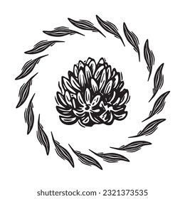 Ilustración vectorial de marco floral de Linotype. Diseño hecho a mano de un gráfico peculiar.