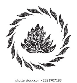 Ilustración vectorial de marco floral de Linotype. Diseño hecho a mano de un gráfico peculiar.