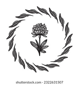 Ilustración vectorial de marco floral de Linotype. Diseño hecho a mano de un gráfico peculiar.