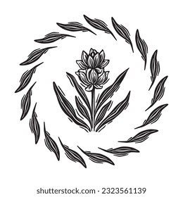 Ilustración vectorial de marco floral de Linotype. Diseño hecho a mano de un gráfico peculiar.