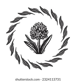 Ilustración vectorial de marco floral de Linotype. Diseño hecho a mano de un gráfico peculiar.