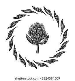 Ilustración vectorial de marco floral de Linotype. Diseño hecho a mano de un gráfico peculiar.