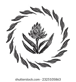 Ilustración vectorial de marco floral de Linotype. Diseño hecho a mano de un gráfico peculiar.