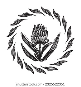 Ilustración vectorial de marco floral de Linotype. Diseño hecho a mano de un gráfico peculiar.