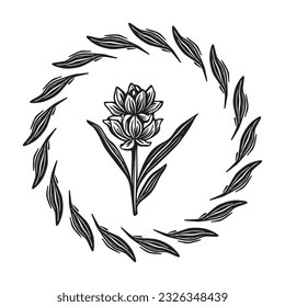 Ilustración vectorial de marco floral de Linotype. Diseño hecho a mano de un gráfico peculiar.