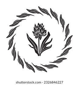 Ilustración vectorial de marco floral de Linotype. Diseño hecho a mano de un gráfico peculiar.