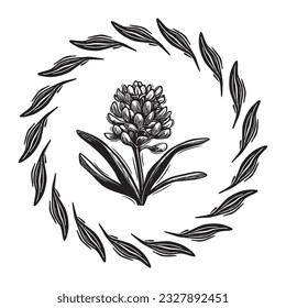 Ilustración vectorial de marco floral de Linotype. Diseño hecho a mano de un gráfico peculiar.